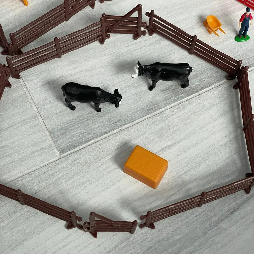 ERTL Farm Country Plastic Toy Set Ranch Play Farmer Cow Fence Cowboy Hay Cattle